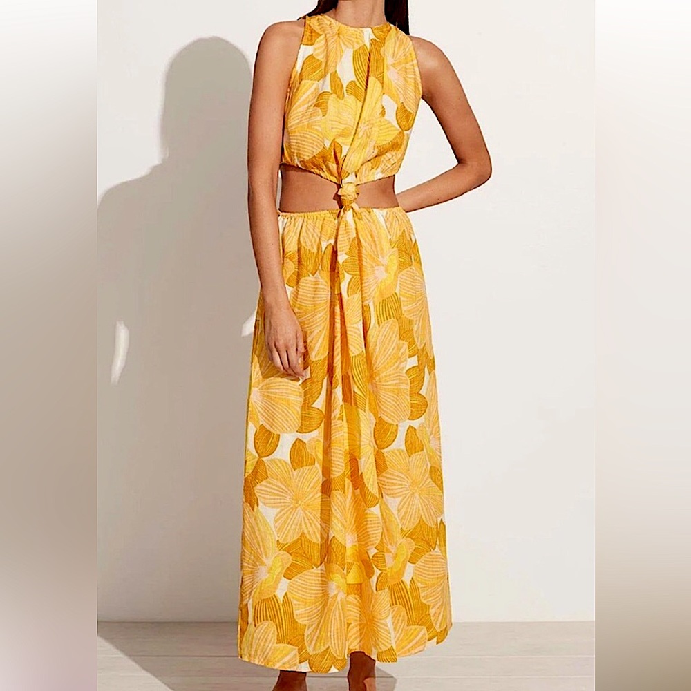 Faithfull the Brand-Linen Cut-Out Midi Dress Size 10 NWT